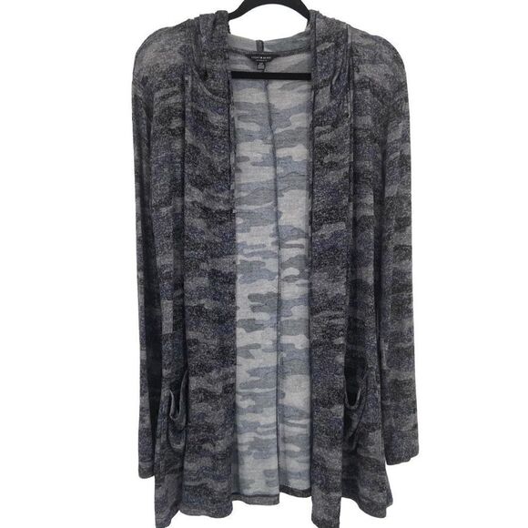 Lucky Brand Camouflage Hooded Open Front Cardigan Blue Gray Small - Picture 1 of 10